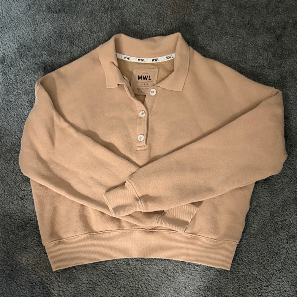 Madewell Beige Polo-Neck Cropped Sweatshirt